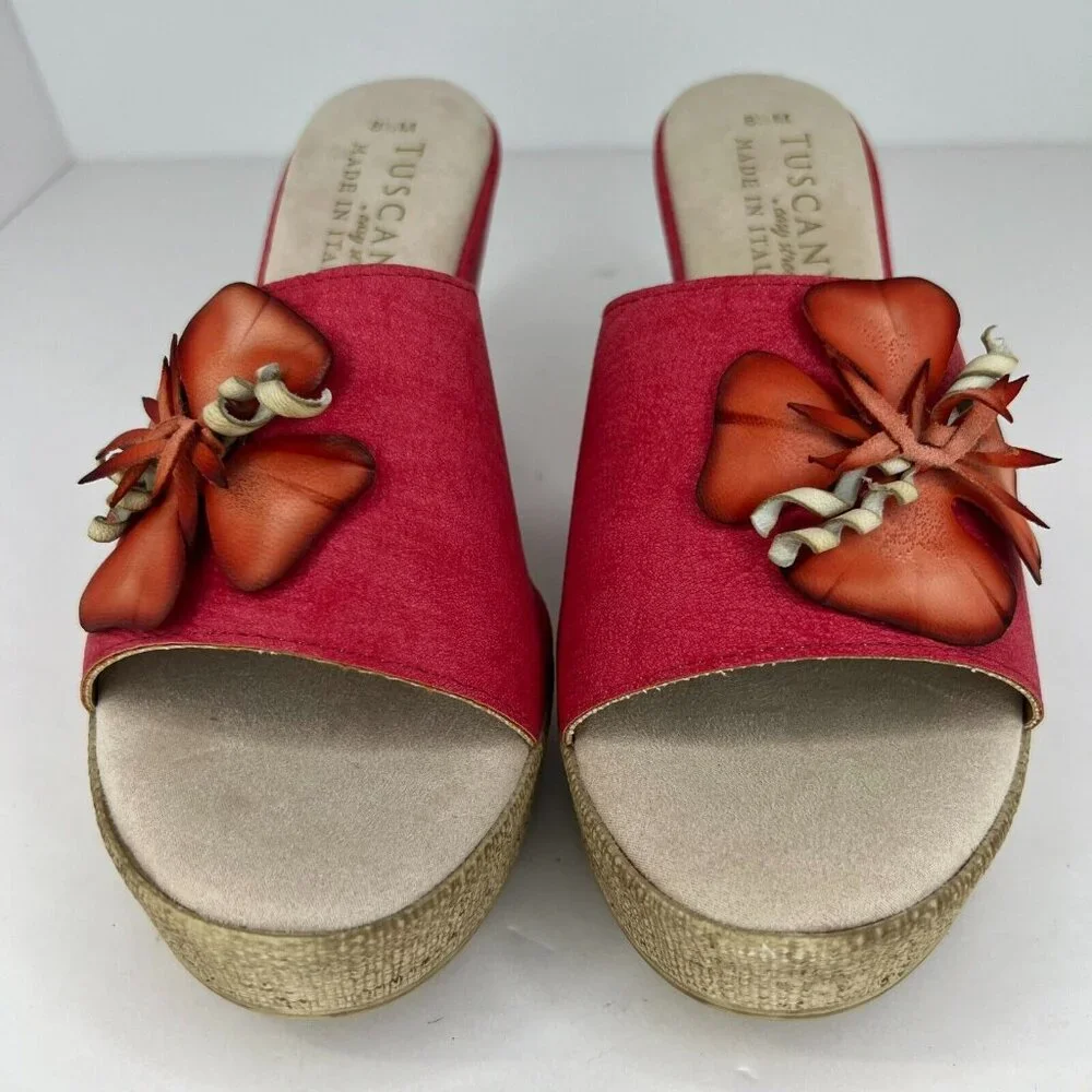 Tuscany by Easy Street Womens Red Easy Street Castello Size 8.5M Wedge Sandals